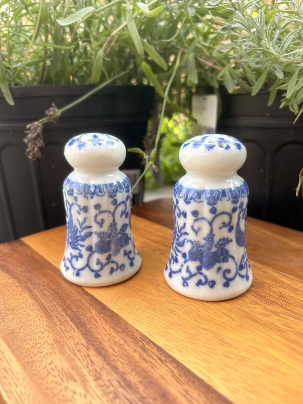 Vintage Blue White Phoenix Salt Pepper Shakers | Japanese Porcelain